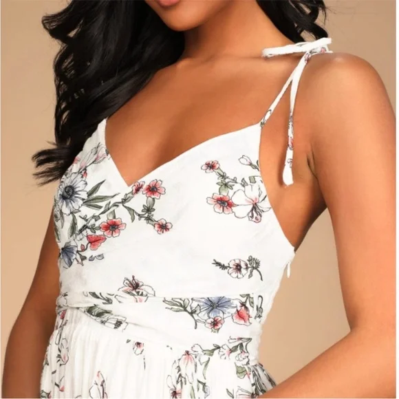 Lulu’s Meadow Flowers White Multi Floral Print Tie-Shoulder Maxi Dress - Picture 4 of 8